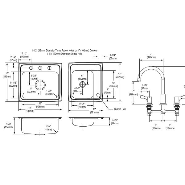 Elkay DRKR23417RFFC Lustertone® Classic Stainless Steel 34" x 17" x 7-5/8" Double Bowl Drop-in Classroom Sink+Faucet/Bubbler Kit and Vandal-resistant Filtration Kit With Filter Status Monitor