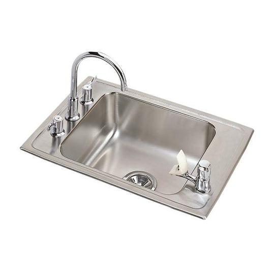 Elkay DRKR2517C Lustertone® Classic Stainless Steel 25" x 17" x 7-5/8" 4-Hole Single Bowl Drop-in Classroom Sink + Faucet/Bubbler Kit