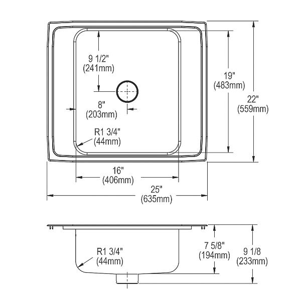 Elkay DRKR2522PD Lustertone® Classic Stainless Steel 25" x 22" x 7-5/8" Single Drop-in Classroom Sink w/Perfect Drain® Grid
