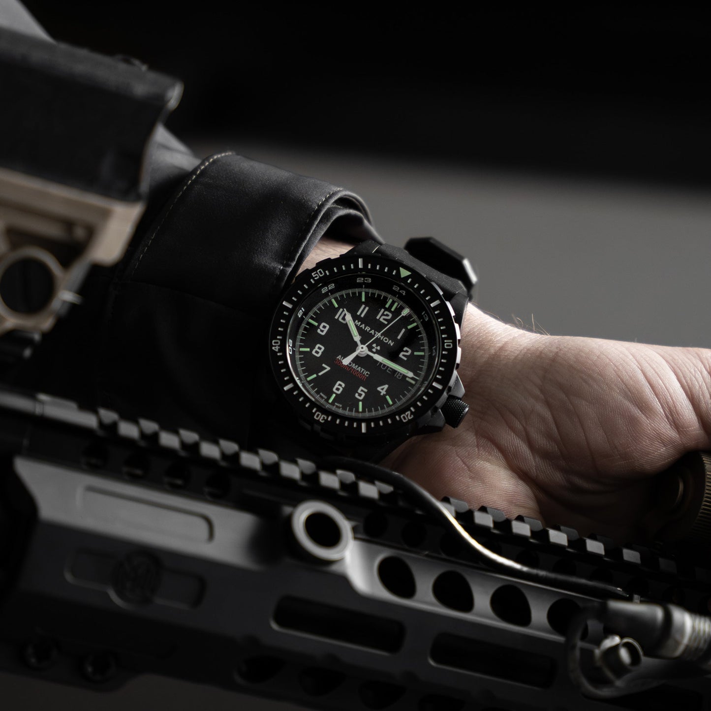 Marathon WW194021BK-0130 GSAR, 46mm, Jumbo Anthracite on Rubber Strap, SW220 Movement with Day/Date