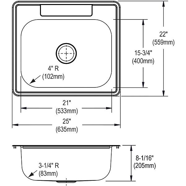 Elkay DSE12522 Dayton® Stainless Steel 25" x 22" x 8-1/16" Single Bowl Drop-in Sink