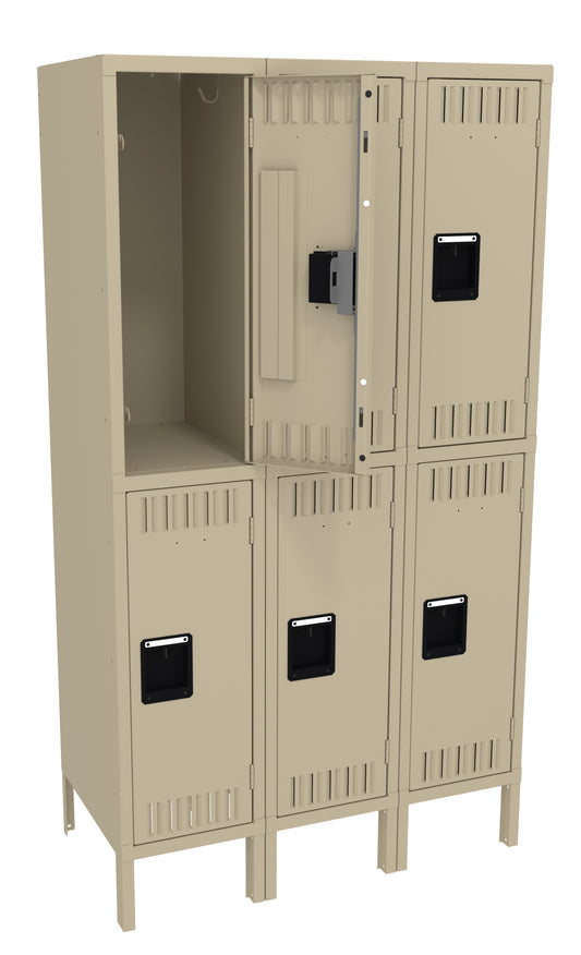 Tennsco DTS-121830-3 Double Tier Locker - Three Wide With Legs (Assembled)