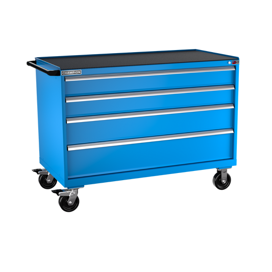 Champion Tool Storage DW1500-0401IL-MB8-RT-BB 4-Drawer Standard Depth Mobile Modular Cabinet DW0401IL | 56-1/2"W x 42-1/4"H x 28-1/2"D, Bright Blue