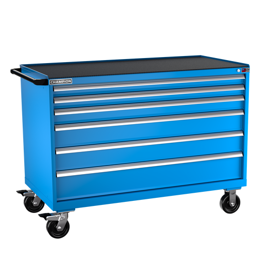 Champion Tool Storage DW1500-0601IL-MB8-RT-BB 6-Drawer Standard Depth Mobile Modular Cabinet DW0601IL | 56-1/2"W x 42-1/4"H x 28-1/2"D, Bright Blue