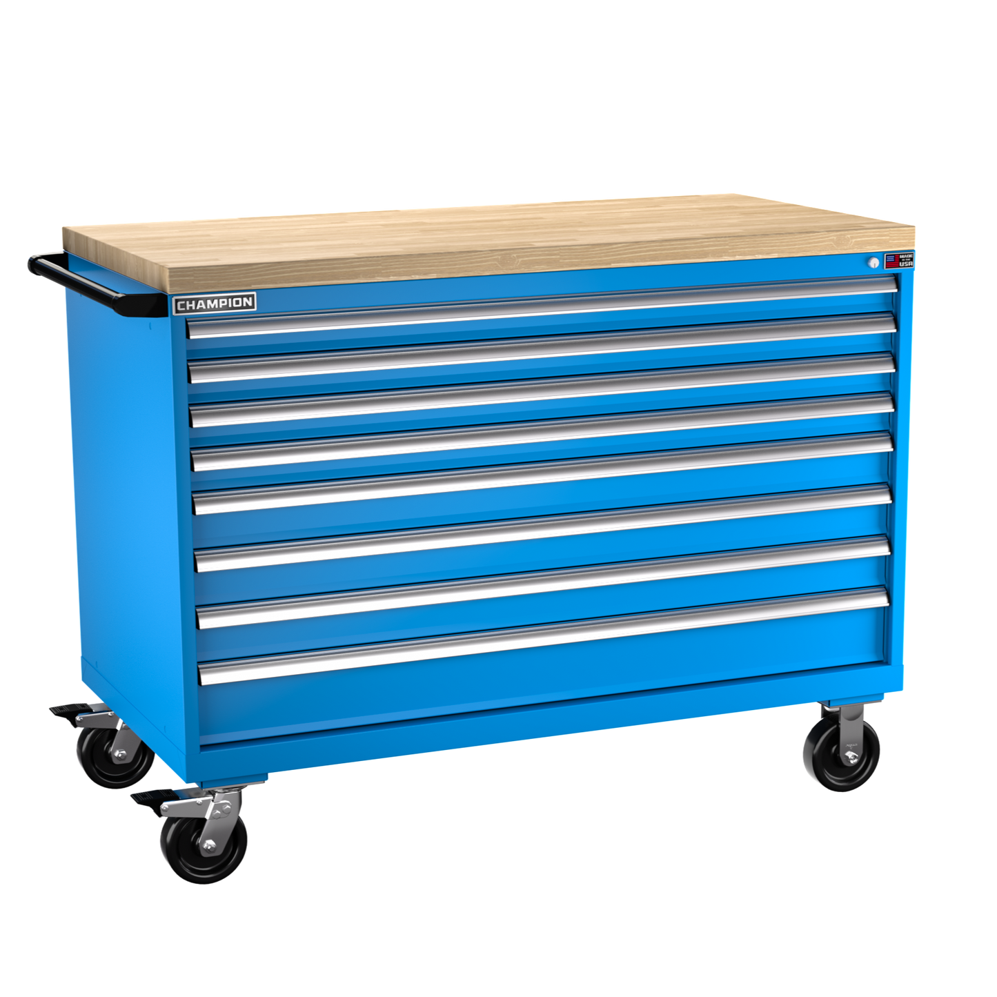 Champion Tool Storage DW1500-0801IL-MB8-BBT-BB 8-Drawer Standard Depth Mobile Modular Cabinet DW0801IL | 56-1/2"W x 43-1/4"H x 28-1/2"D, Bright Blue
