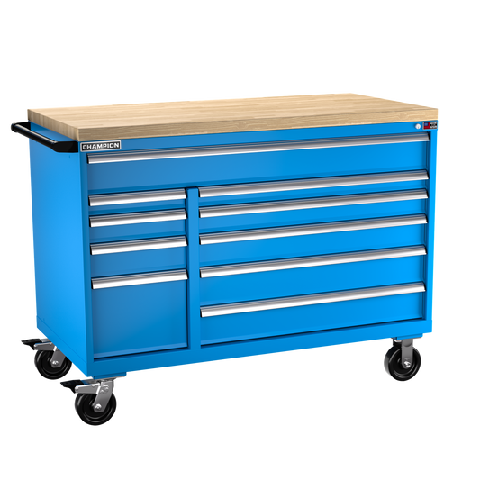 Champion Tool Storage DW1500DB-1001IL-MB8-BBT-BB 10-Drawer Standard Depth Mobile Modular Cabinet DW1001IL | 56-1/2"W x 43-1/4"H x 28-1/2"D, Bright Blue