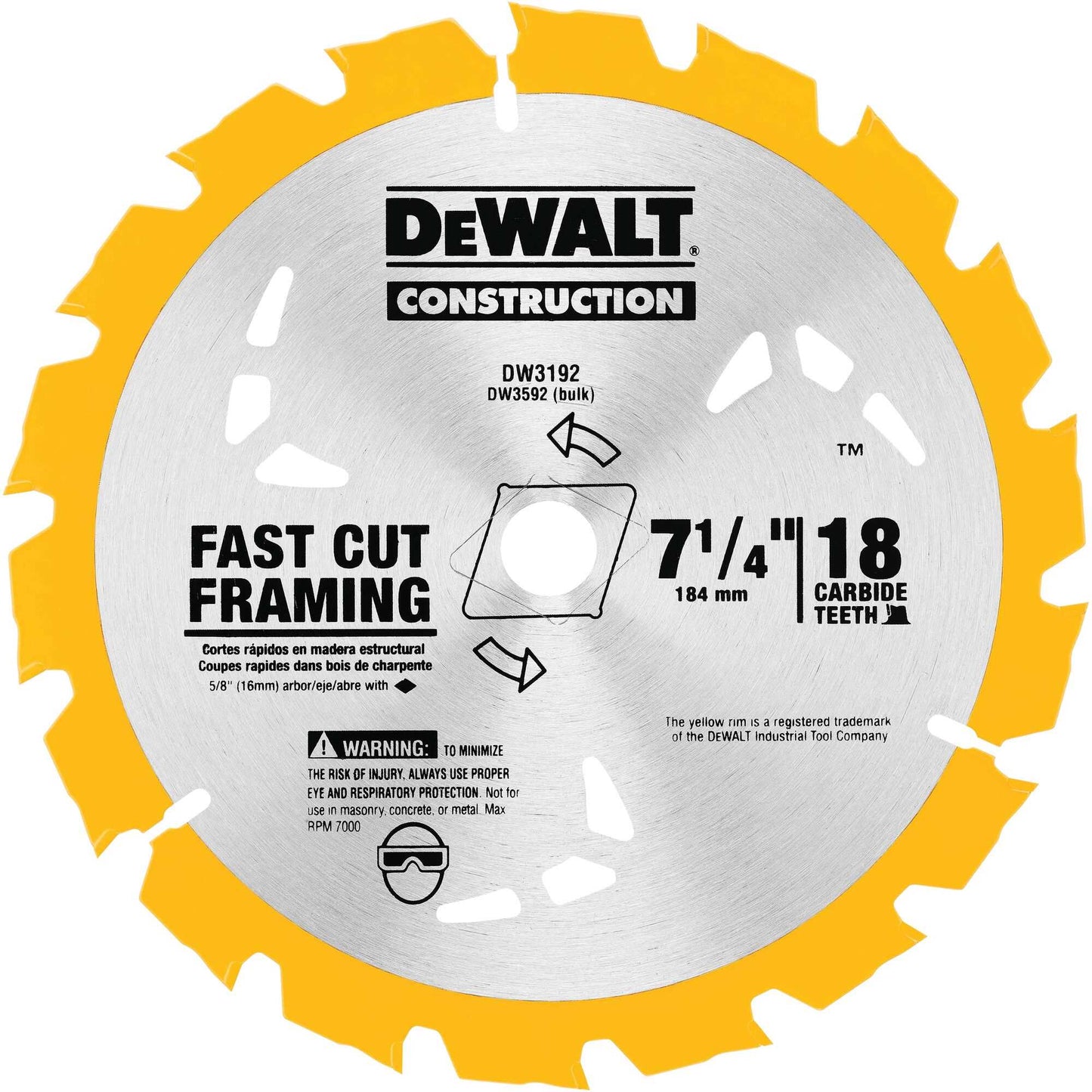 Dewalt DW3592B10 Pcd Carbide Thin Kerf Circular Saw Blade (Bulk) 7-1/4" 18T