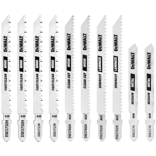 Dewalt DW3741C T-Shank Jig Saw Blade Set With Case (10 Pc)