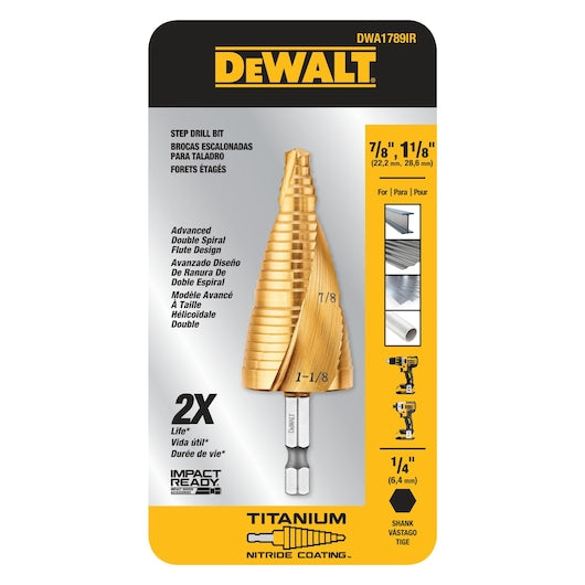 Dewalt DWA1789IR 7/8 In - 1-1/8 In Impact Ready® Titanium Nitride Coating Step Drill Bit Set