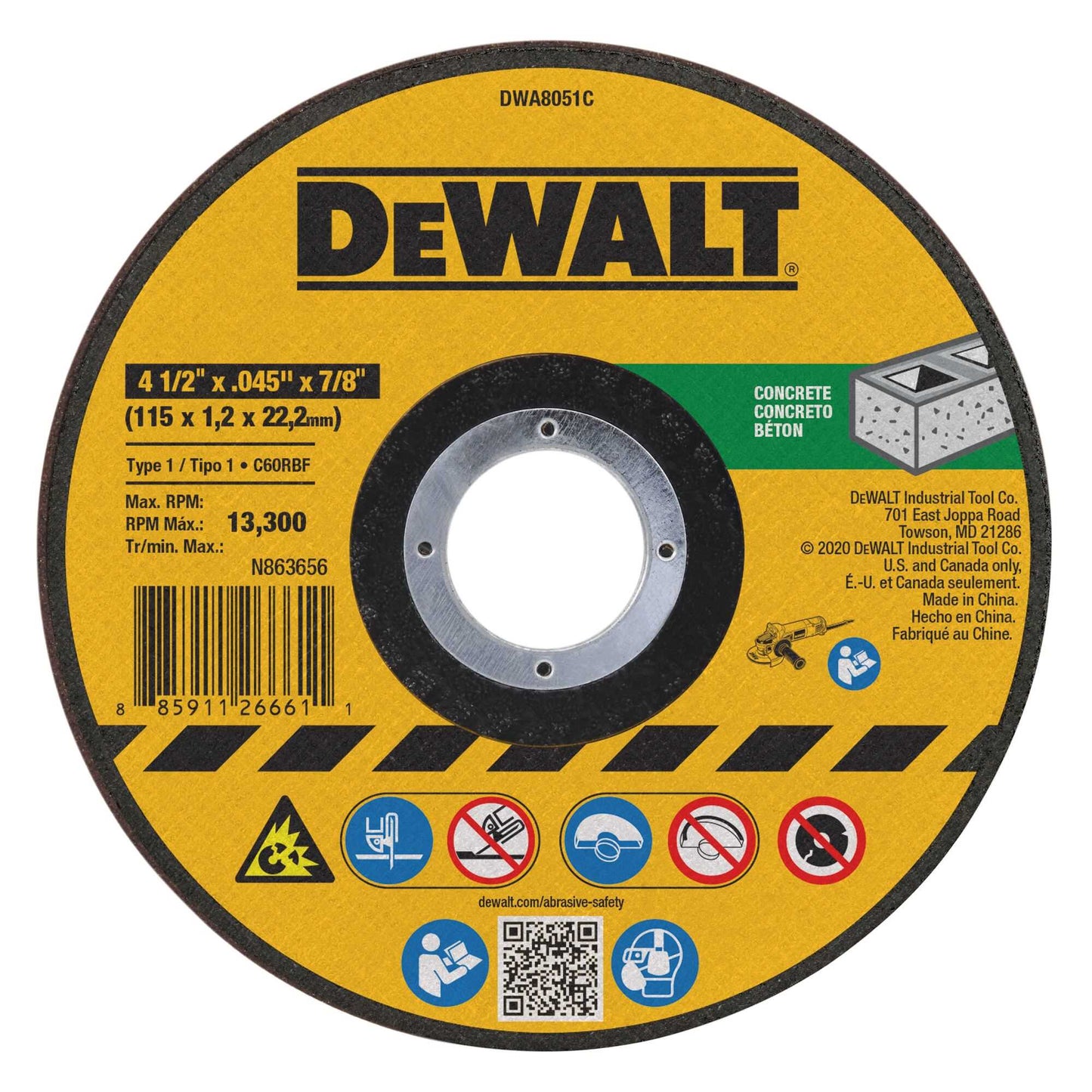 Dewalt DWA8051C General Purpose Cutting Wheels - Concrete