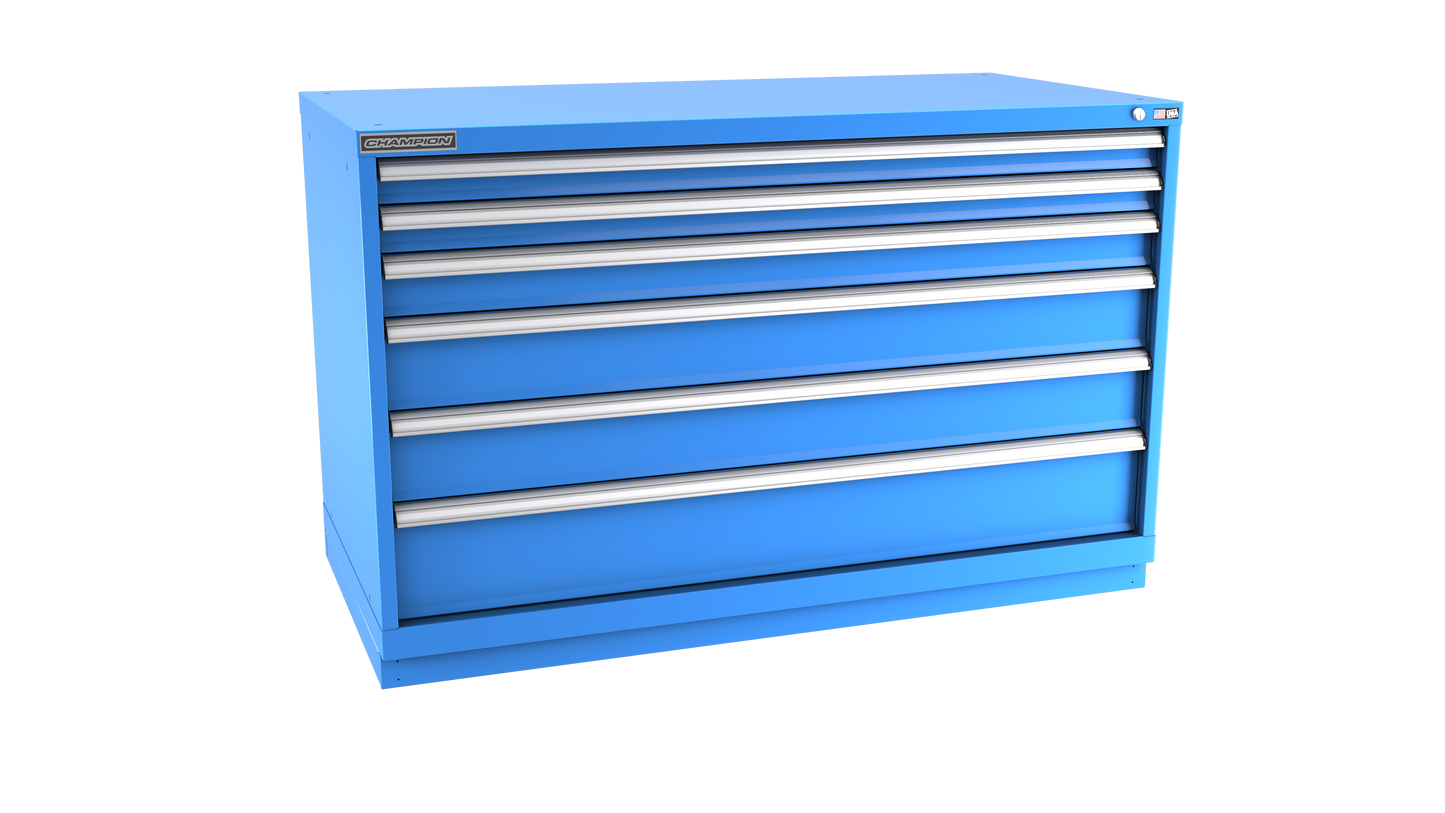 Champion Tool Storage DWS1500-0601-ILC-FTB-BB 6-Drawer Shallow Depth Modular Cabinet DWS0601 | 56-1/2"W x 35-7/8"H x 22-1/2"D, Bright Blue