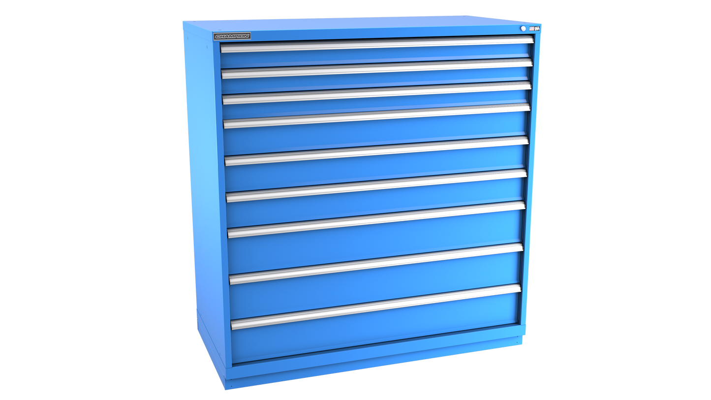 Champion Tool Storage DWS2700-0901-ILC-FTB-BB 9-Drawer Shallow Depth Modular Cabinet DWS0901 | 56-1/2"W x 59-1/2"H x 22-1/2"D, Bright Blue