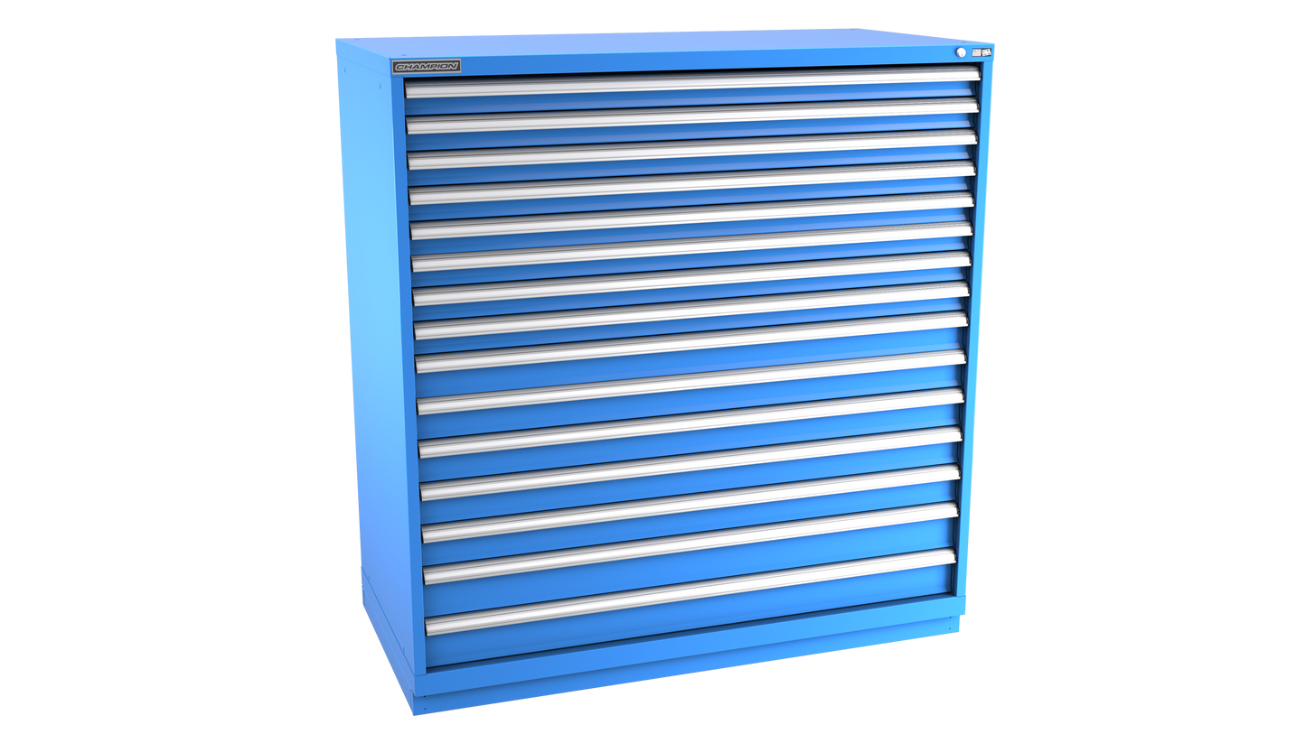 Champion Tool Storage DWS2700-1501-ILC-FTB-BB 15-Drawer Shallow Depth Modular Cabinet DWS1501 | 56-1/2"W x 59-1/2"H x 22-1/2"D, Bright Blue