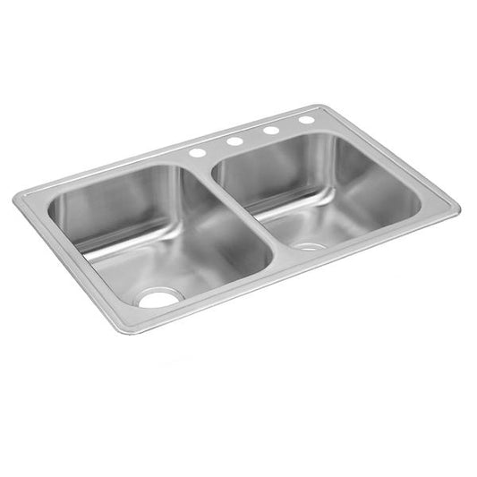 Elkay DXR250R Dayton® Stainless Steel 33" x 22" x 8-3/16" Offset Double Bowl Drop-in Sink