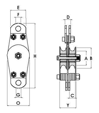 Block Division 01568-2-DM 1-1/2″ Deadman Fixed Eye Pulley Block 2 Sheaves 3/16” Rope