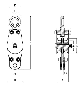 Block Division 01548-2-DM 1-1/2″ Deadman Swivel Eye Pulley Block 2 Sheaves 3/16 Rope