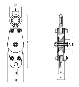 Block Division 02548-1/8-DM 2-1/2″ Swivel Eye Pulley Block, Deadman Eye, 1/8” Rope