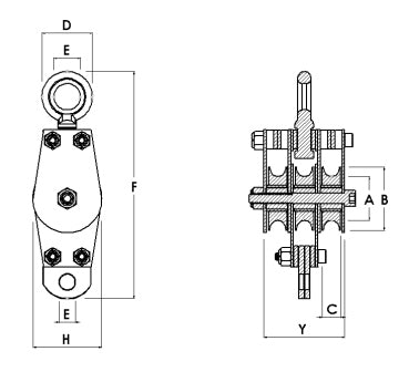 Block Division 02048-3-DM 2” Deadman Swivel Eye Pulley Block 3 Sheaves 3/16″ Rope