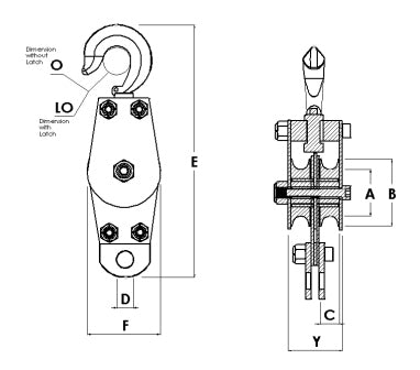 Block Division 01578-2-DM 1-1/2″ Swivel Hook Deadman Pulley Block 2 Sheaves, grooved for 3/16″ wire rope