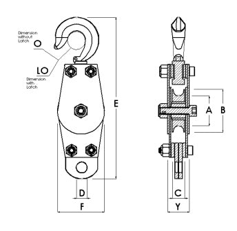 Block Division 01578-DM 1-1/2″ Swivel Hook Deadman Pulley Block 1 Sheave 3/16” Rope