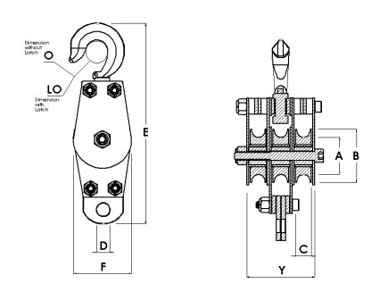 Block Division 01578-3-DM 1-1/2″ Swivel Hook Deadman Pulley Block 3 Sheaves 3/16” Rope