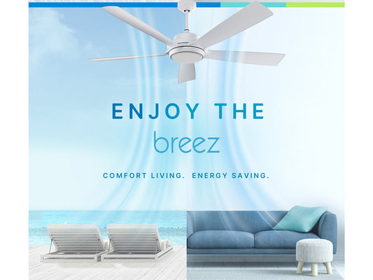 Delta Breez VCA605LED-HEWH Breez Pleasanton, 60-inch 5-Blade, Wet Rated, Ceiling Fan with LED Light and Remote Control (White)