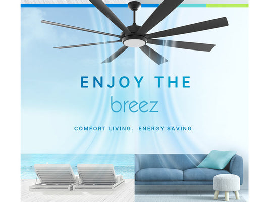 Delta Breez VCA728LED-HEWH Breez Rio Vista, 72-inch 8-Blade, Wet Rated, Ceiling Fan with LED Light and Remote Control (White)