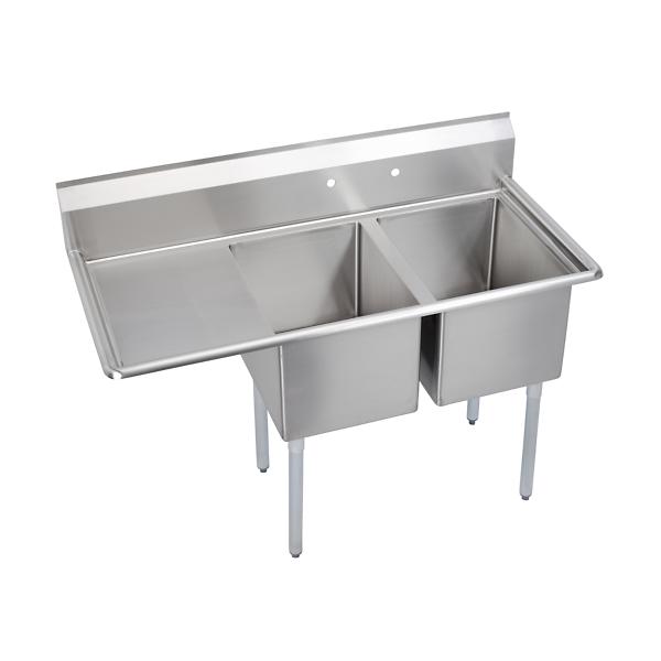 Elkay E2C16X20-L-18X Dependabilt Stainless Steel 54-1/2" x 25-13/16" x 43-3/4" 18 Gauge Two Compartment Sink w/ 18" Left Drainboard and Stainless Steel Legs