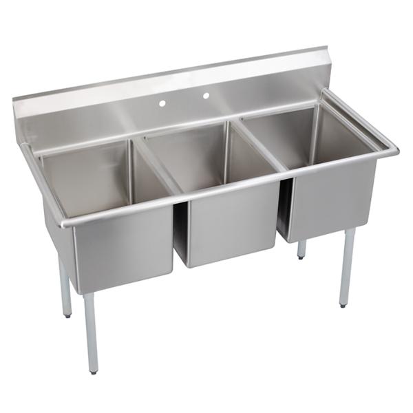 Elkay E3C16X20-0X Dependabilt Stainless Steel 57" x 25-13/16" x 43-3/4" 18 Gauge Three Compartment Sink with Stainless Steel Legs