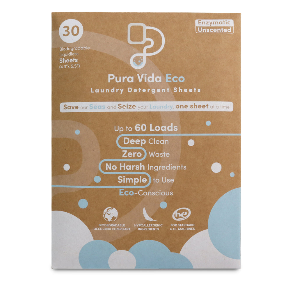 EarthSafe ECAHPVLUNS Pura Vida Eco Laundry Detergent Sheets - Unscented, 30 Sheets (up to 60 Loads)