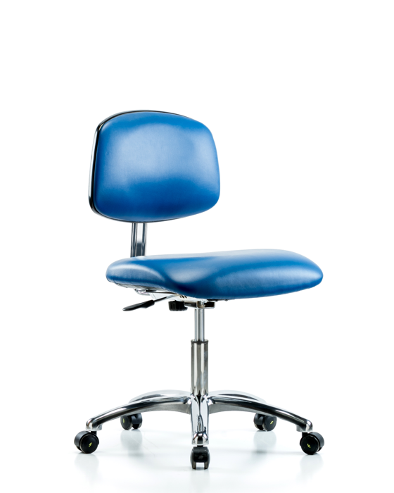 Blue Ridge Ergonomics ECR-VDHCH-CR-EC-ESDBLU Class 10 Clean Room/ESD Vinyl Chair - Desk Height with ESD Casters in ESD Blue Vinyl