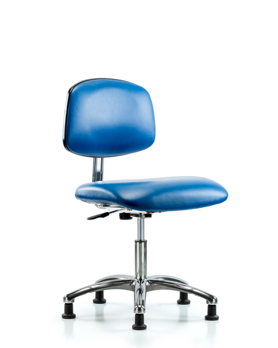 Blue Ridge Ergonomics ECR-VDHCH-CR-EG-ESDBLU Class 10 Clean Room/ESD Vinyl Chair - Desk Height with ESD Stationary Glides in ESD Blue Vinyl
