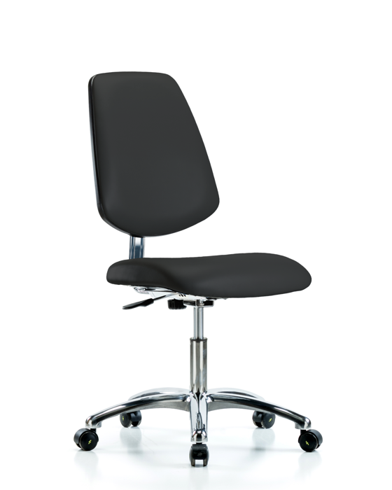 Blue Ridge Ergonomics ECR-VDHCH-MB-CR-EC-ESDBLK Class 10 Clean Room/ESD Vinyl Chair - Desk Height with Medium Back & ESD Casters in ESD Black Vinyl