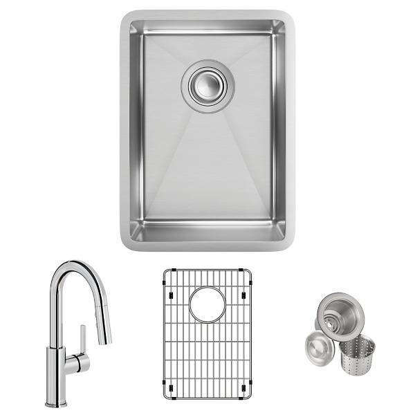 Elkay ECTRU12179TFCBC Crosstown® 18 Gauge Stainless Steel 13-1/2" x 18-1/2" x 9" Single Bowl Undermount Bar Sink & Faucet Kit with Bottom Grid & Drain