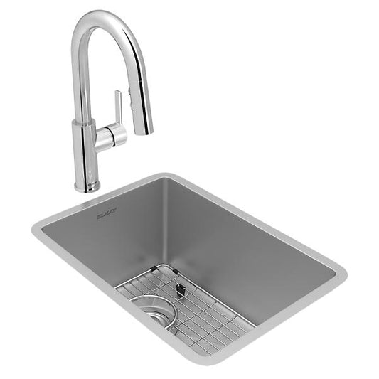 Elkay ECTRU12179TFCBC Crosstown® 18 Gauge Stainless Steel 13-1/2" x 18-1/2" x 9" Single Bowl Undermount Bar Sink & Faucet Kit with Bottom Grid & Drain