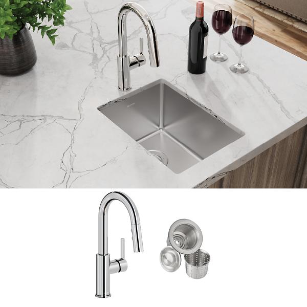 Elkay ECTRU12179TFCC Crosstown® 18 Gauge Stainless Steel 13-1/2" x 18-1/2" x 9" Single Bowl Undermount Bar Sink & Faucet Kit with Drain