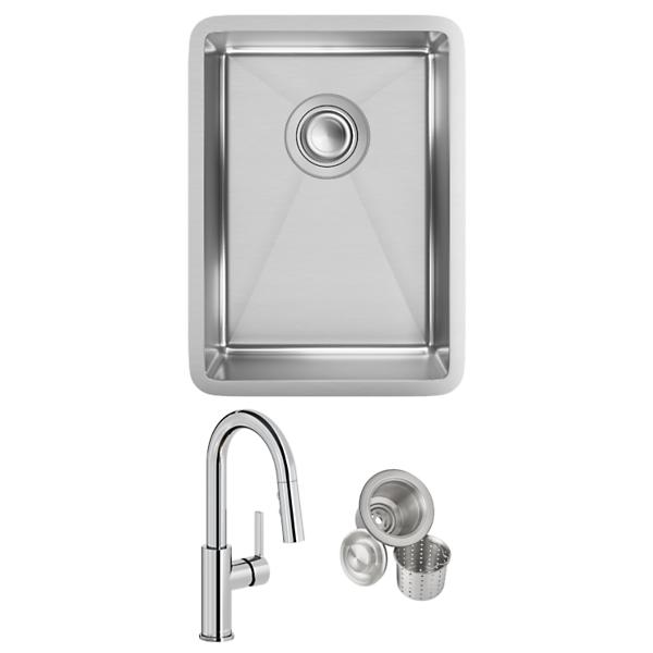 Elkay ECTRU12179TFCC Crosstown® 18 Gauge Stainless Steel 13-1/2" x 18-1/2" x 9" Single Bowl Undermount Bar Sink & Faucet Kit with Drain