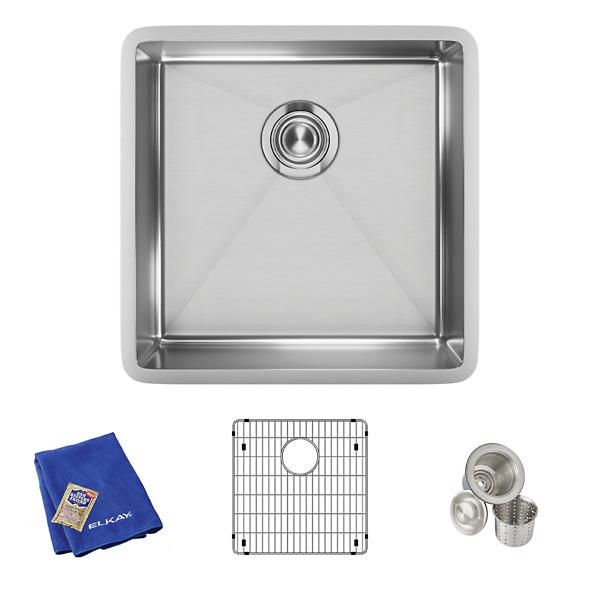 Elkay ECTRU17179TC Crosstown® 18 Gauge Stainless Steel 18-1/2" x 18-1/2" x 9" Single Bowl Undermount Sink Kit