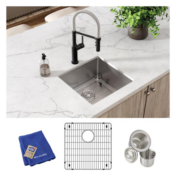 Elkay ECTRU17179TC Crosstown® 18 Gauge Stainless Steel 18-1/2" x 18-1/2" x 9" Single Bowl Undermount Sink Kit