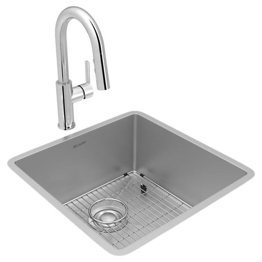 Elkay ECTRU17179TFCBC Crosstown® 18 Gauge Stainless Steel 18-1/2" x 18-1/2" x 9" Single Bowl Undermount Sink & Faucet Kit with Bottom Grid & Drain