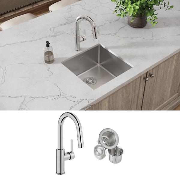 Elkay ECTRU17179TFCC Crosstown® 18 Gauge Stainless Steel 18-1/2" x 18-1/2" x 9" Single Bowl Undermount Sink & Faucet Kit with Drain