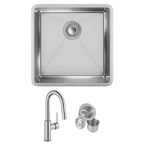 Elkay ECTRU17179TFCC Crosstown® 18 Gauge Stainless Steel 18-1/2" x 18-1/2" x 9" Single Bowl Undermount Sink & Faucet Kit with Drain