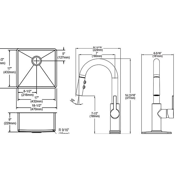 Elkay ECTRU17179TFCC Crosstown® 18 Gauge Stainless Steel 18-1/2" x 18-1/2" x 9" Single Bowl Undermount Sink & Faucet Kit with Drain