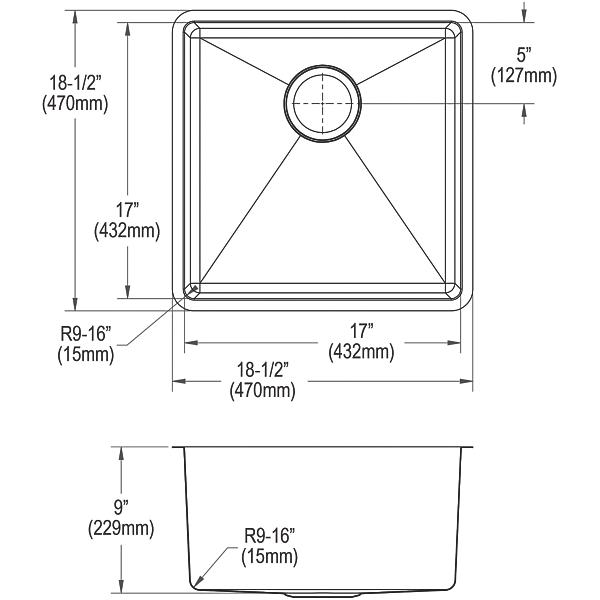 Elkay ECTRU17179T Crosstown® 18 Gauge Stainless Steel 18-1/2" x 18-1/2" x 9" Single Bowl Undermount Sink