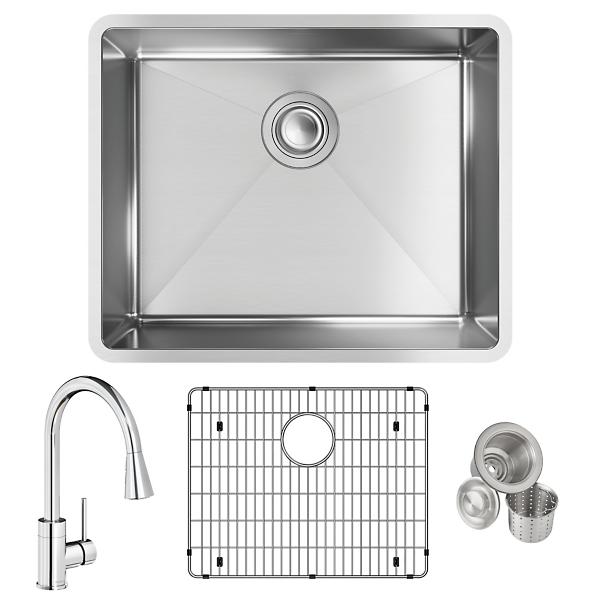 Elkay ECTRU21179TFCBC Crosstown® 18 Gauge Stainless Steel 22-1/2" x 18-1/2" x 9" Single Bowl Undermount Sink & Faucet Kit with Bottom Grid & Drain