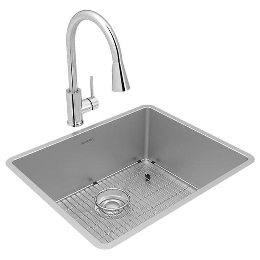 Elkay ECTRU21179TFCBC Crosstown® 18 Gauge Stainless Steel 22-1/2" x 18-1/2" x 9" Single Bowl Undermount Sink & Faucet Kit with Bottom Grid & Drain