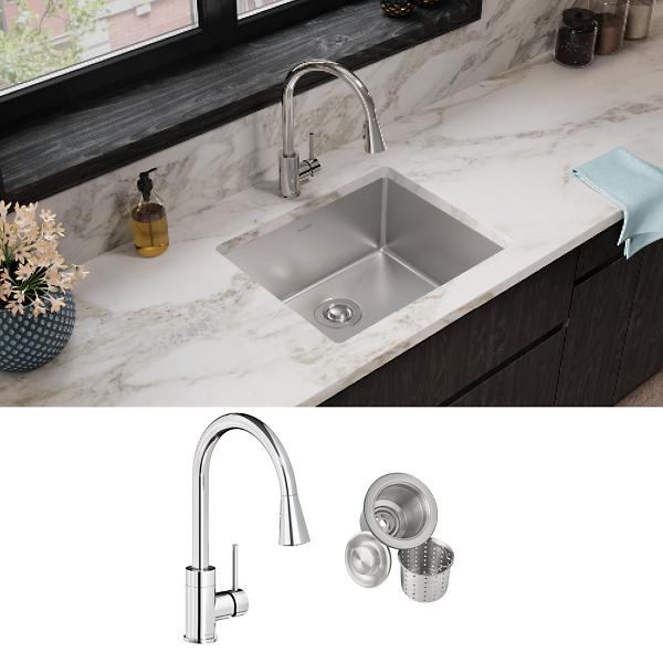 Elkay ECTRU21179TFCC Crosstown® 18 Gauge Stainless Steel 22-1/2" x 18-1/2" x 9" Single Bowl Undermount Sink & Faucet Kit with Drain