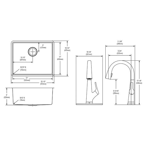 Elkay ECTRU21179TFLC Crosstown® 18 Gauge Stainless Steel 22-1/2" x 18-1/2" x 9" Single Bowl Undermount Sink Kit with Filtered Faucet