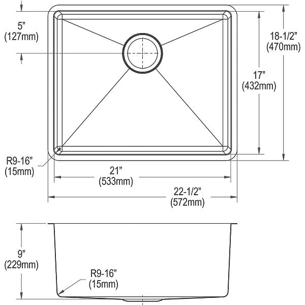 Elkay ECTRU21179T Crosstown® 18 Gauge Stainless Steel 22-1/2" x 18-1/2" x 9" Single Bowl Undermount Sink