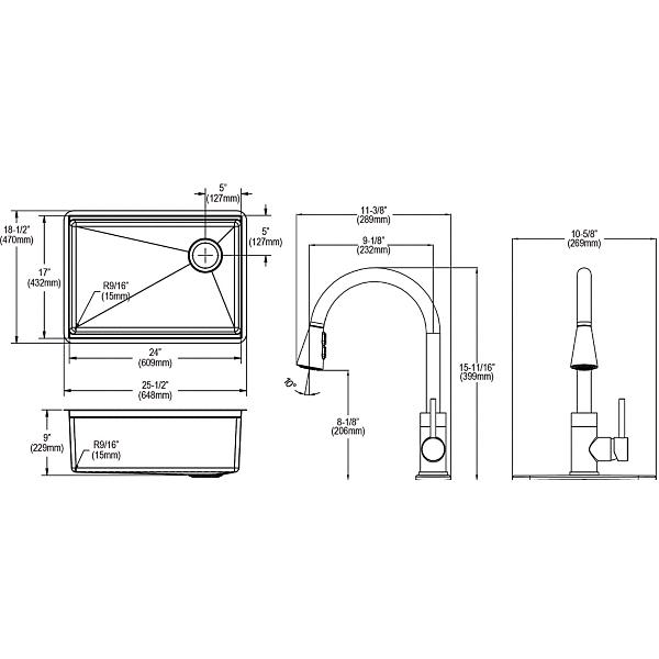 Elkay ECTRU24169RTFCW Crosstown® 18 Gauge Workstation Stainless Steel 25-1/2" x 18-1/2" x 9" Single Bowl Undermount Sink & Faucet Kit